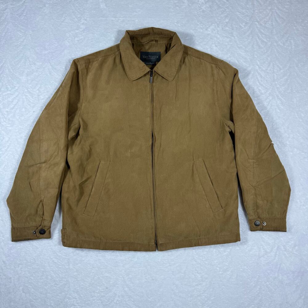 Van‎ Heusen Men's Medium Full-Zip Jacket Suede Brown Inside Pockets Full Lining